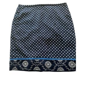 Ann Taylor LOFT Petite Navy Polka‎ Dot Embroidered Hem Pencil Skirt 6P